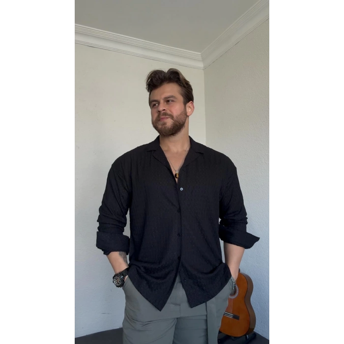 Zincir Desenli Gömlek Siyah