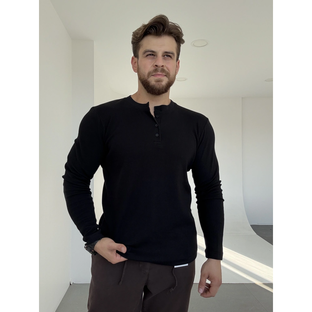 3 Düğmeli Sweat Siyah