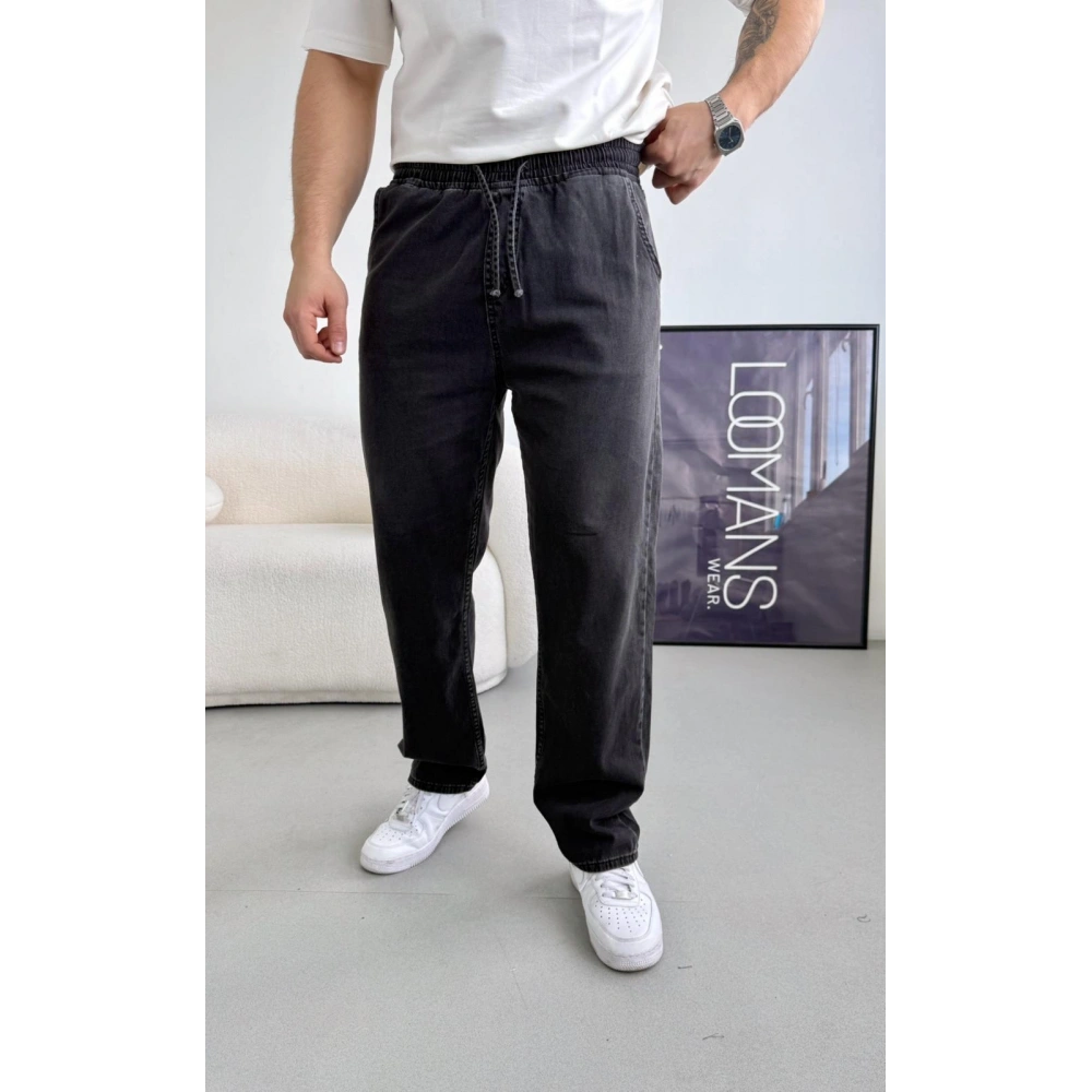 SİYAH TAŞ YIKAMALI BAGGY KOT