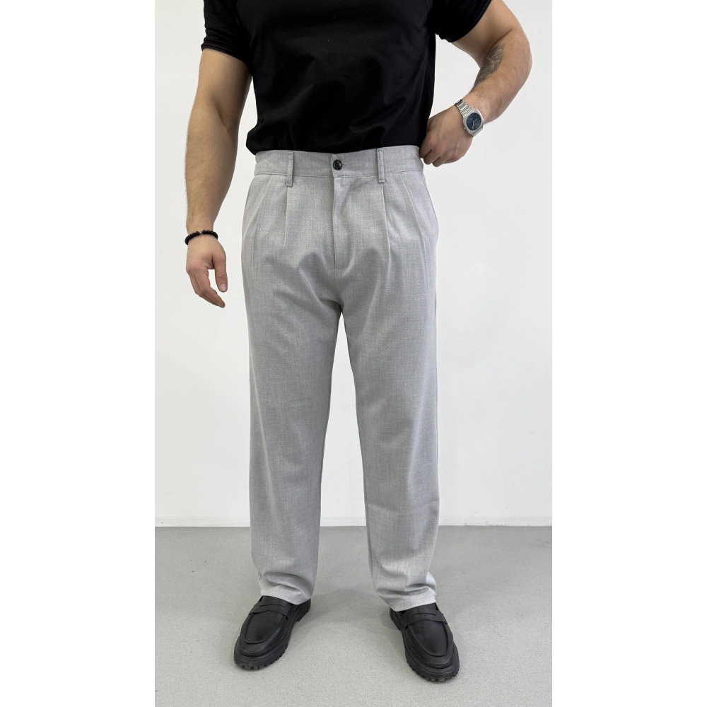 MELANJ GRİ ÇİFT PİLELİ BAGGY KALIP KUMAŞ PANTOLON