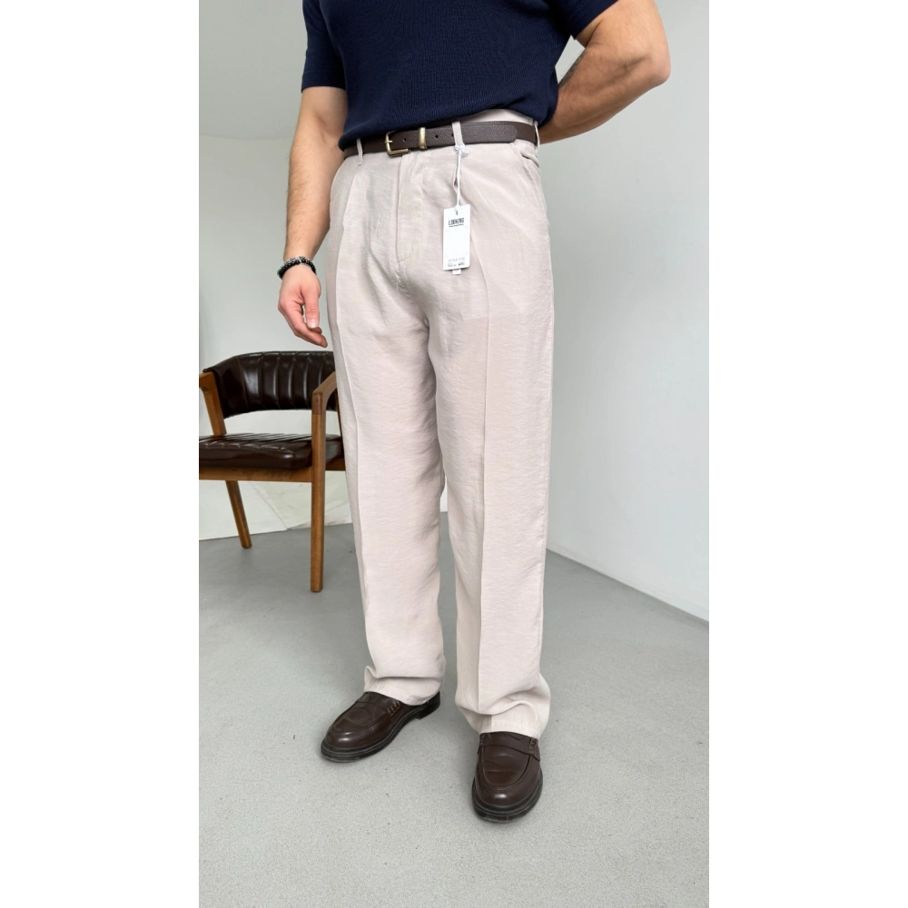 KREM MODAL KUMAŞ TEK PİLELİ BAGGY KALIP PANTOLON