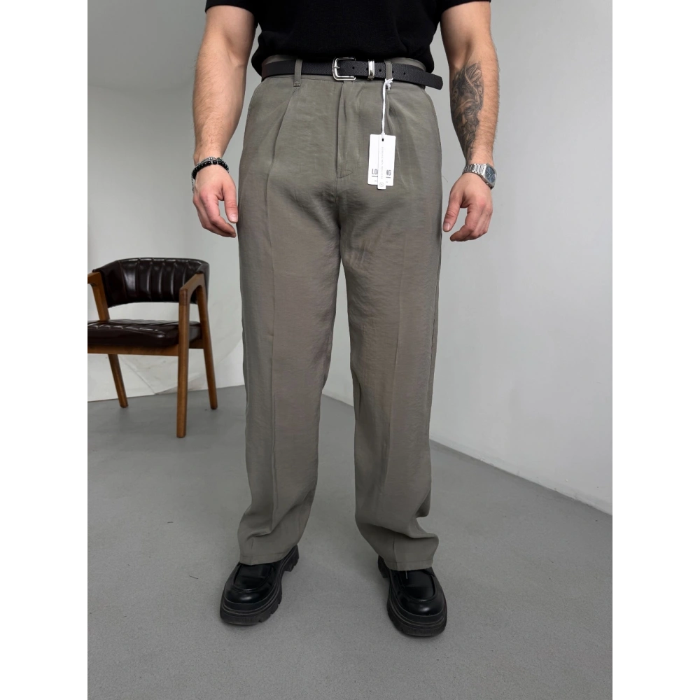 HAKİ YEŞİL MODAL KUMAŞ TEK PİLELİ BAGGY KALIP PANTOLON