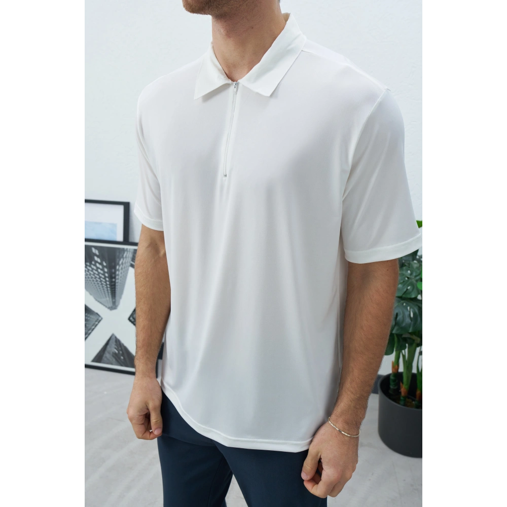BEYAZ FERMUARLI POLO YAKA TİŞÖRT