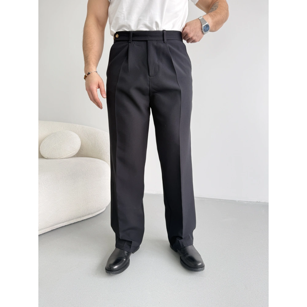 SİYAH UZUN KEMERLİ BAGGY KALIP KUMAŞ PANTOLON
