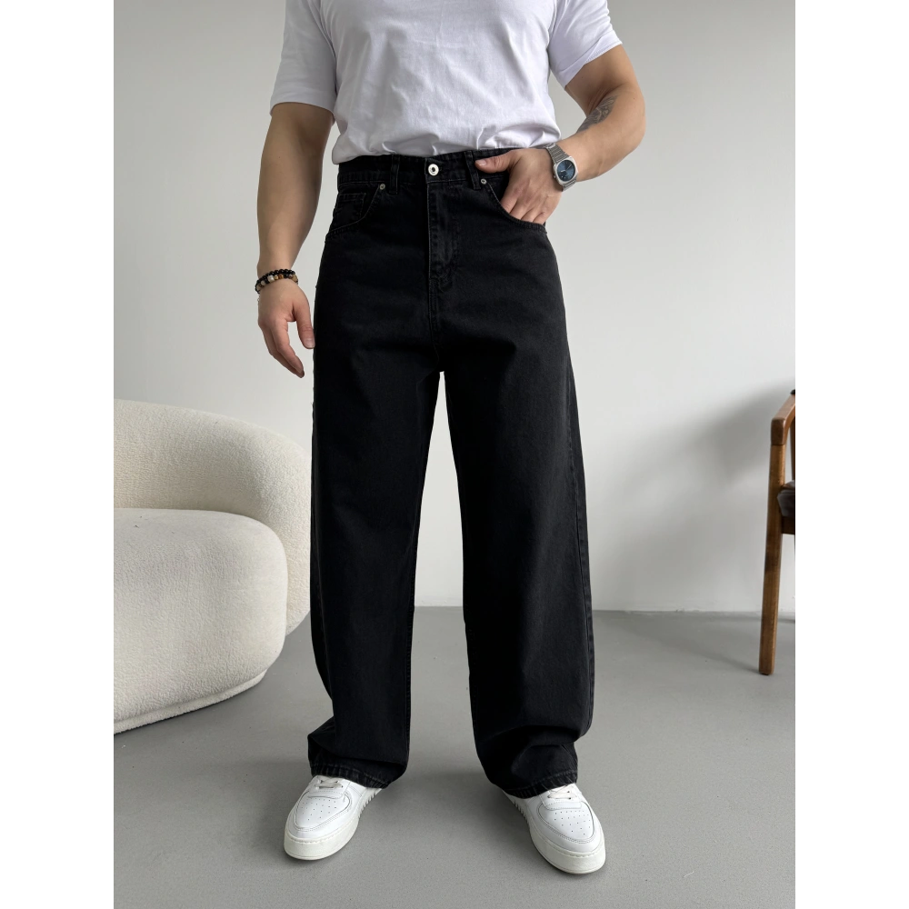SİYAH LOOSE FİT KALIP BAGGY KOT PANTOLON
