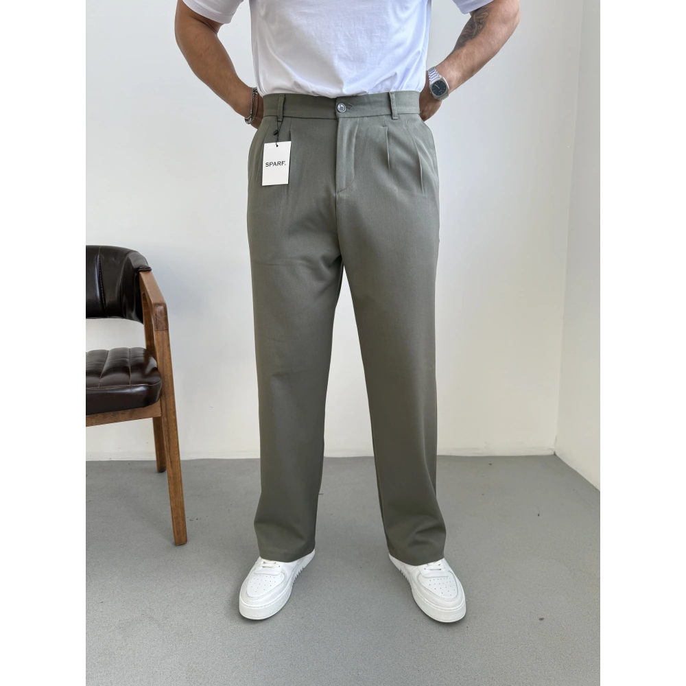 Baggy Kalıp Kışlık Kumaş Pantolon Haki Yeşil