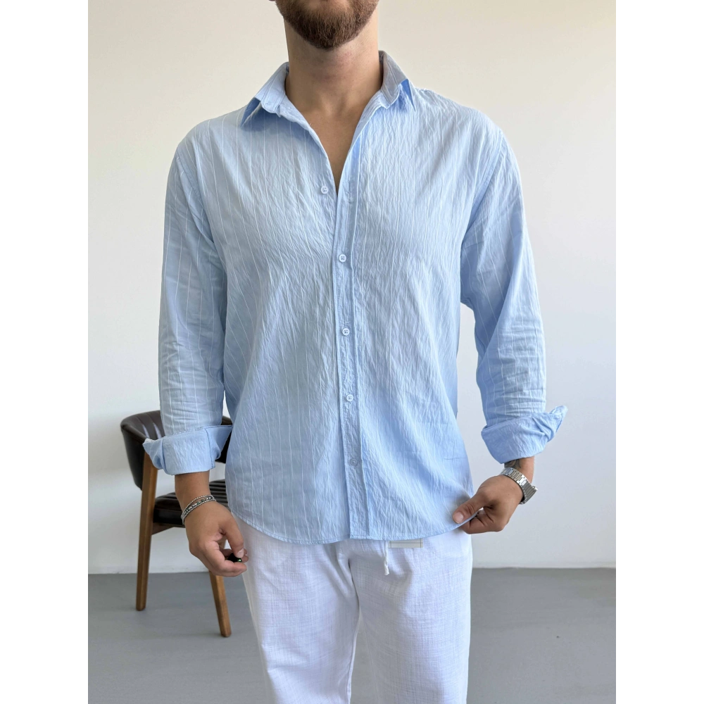 BEBE MAVİ ÇİZGİLİ MODAL GÖMLEK