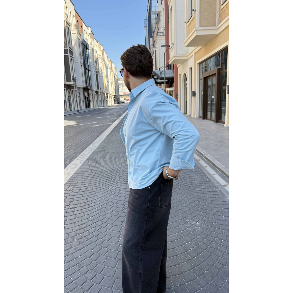 BEBE MAVİ GABARDİN CROP GÖMLEK