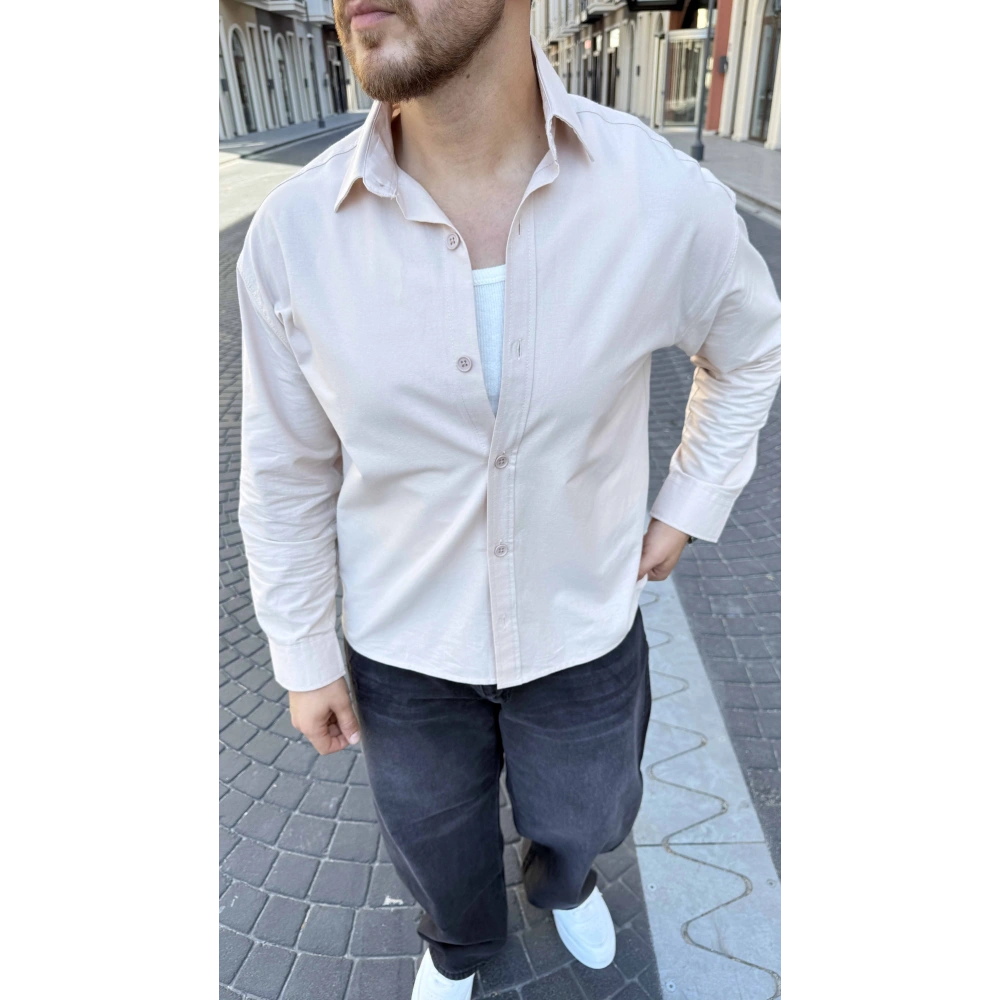 BEJ GABARDİN CROP GÖMLEK