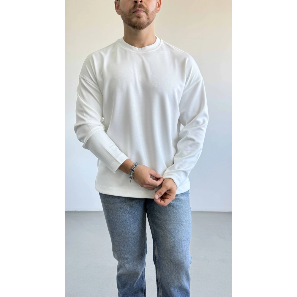 BEYAZ BİSİKLET YAKA OVERSİZE SWEAT