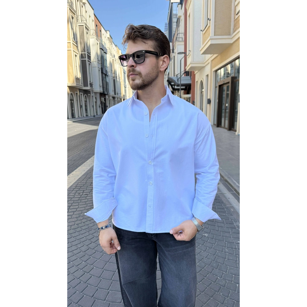 BEYAZ GABARDİN CROP GÖMLEK