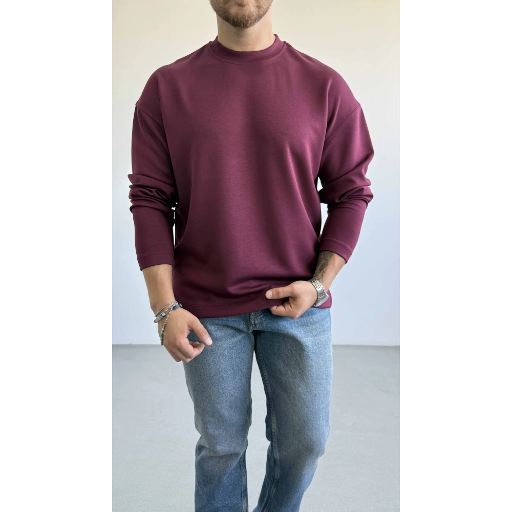 BORDO BİSİKLET YAKA OVERSİZE SWEAT