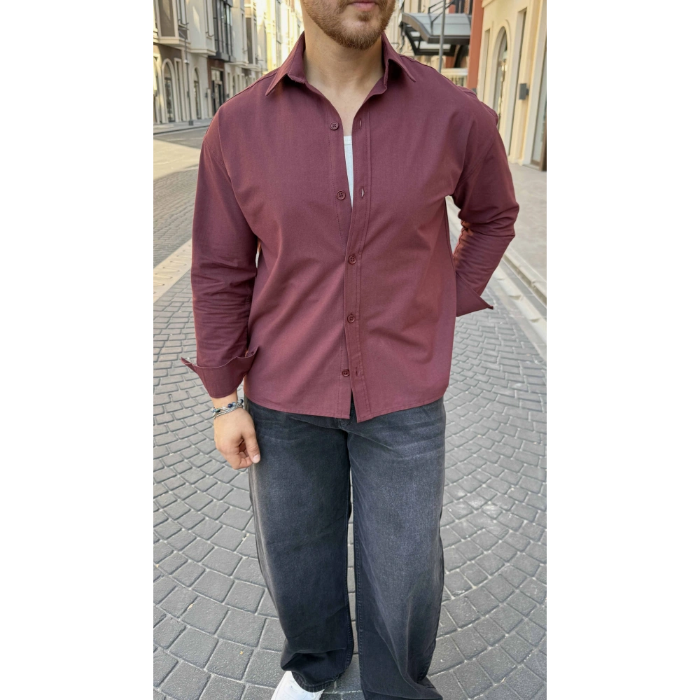 BORDO GABARDİN CROP GÖMLEK