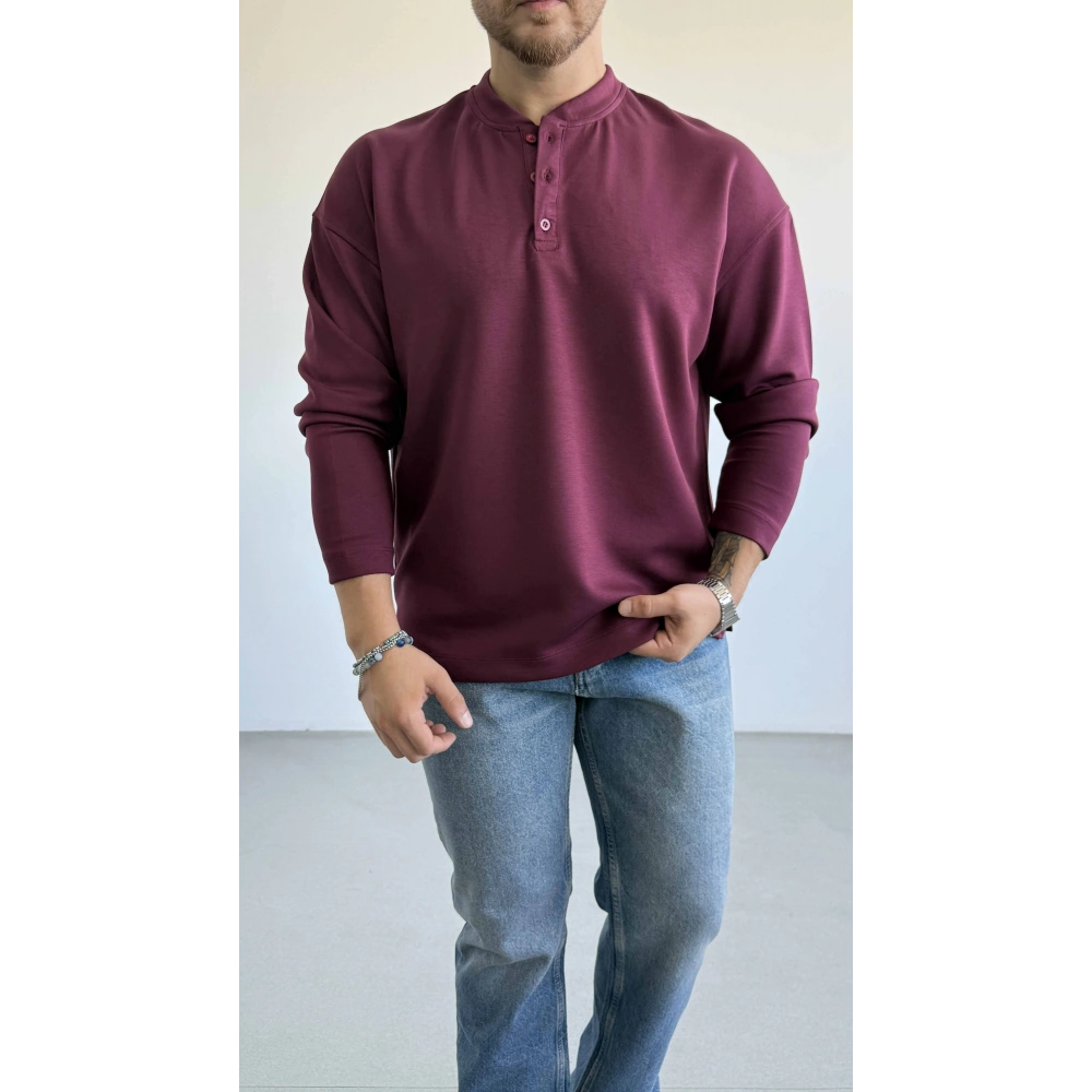 BORDO HENLEY YAKA OVERSİZE SWEAT