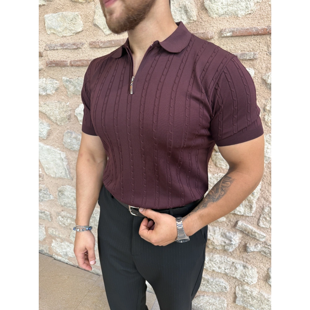 BORDO ZİNCİR DESENLİ TRİKO