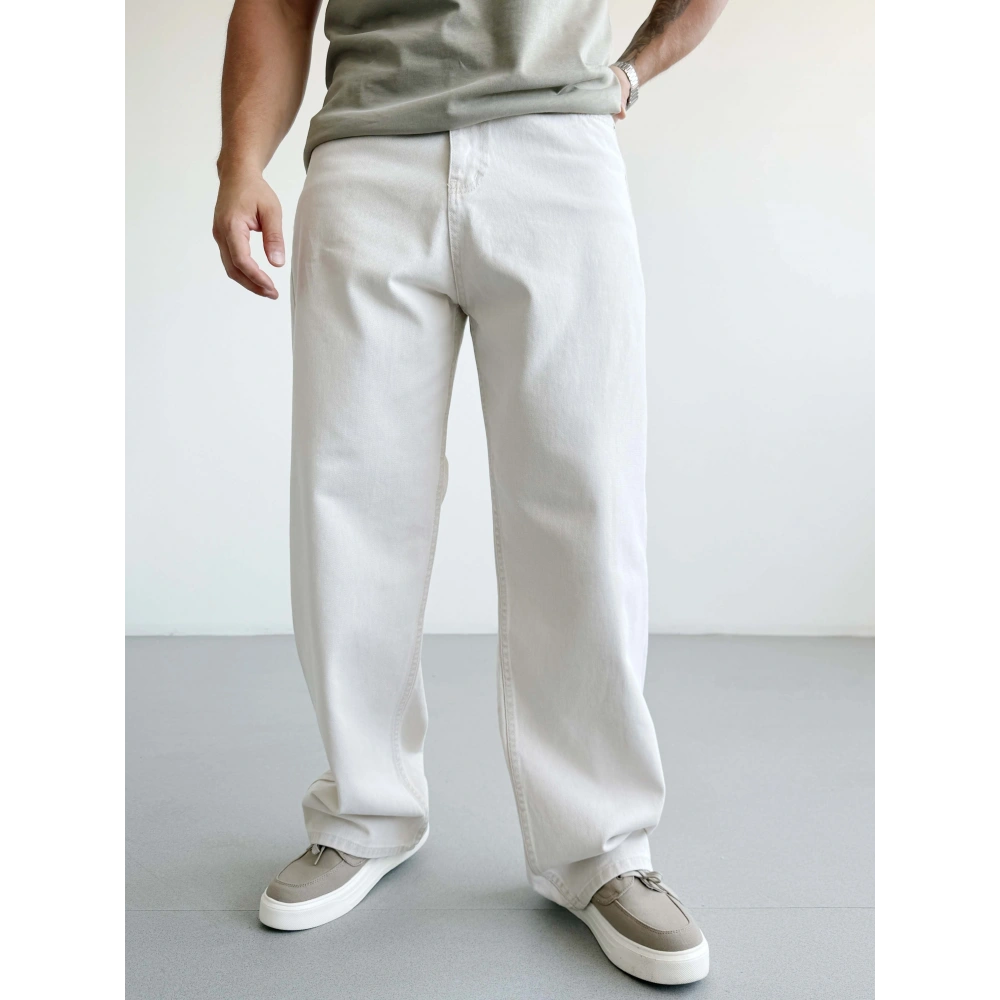 EKRU BAGGY KALIP KOT PANTOLON