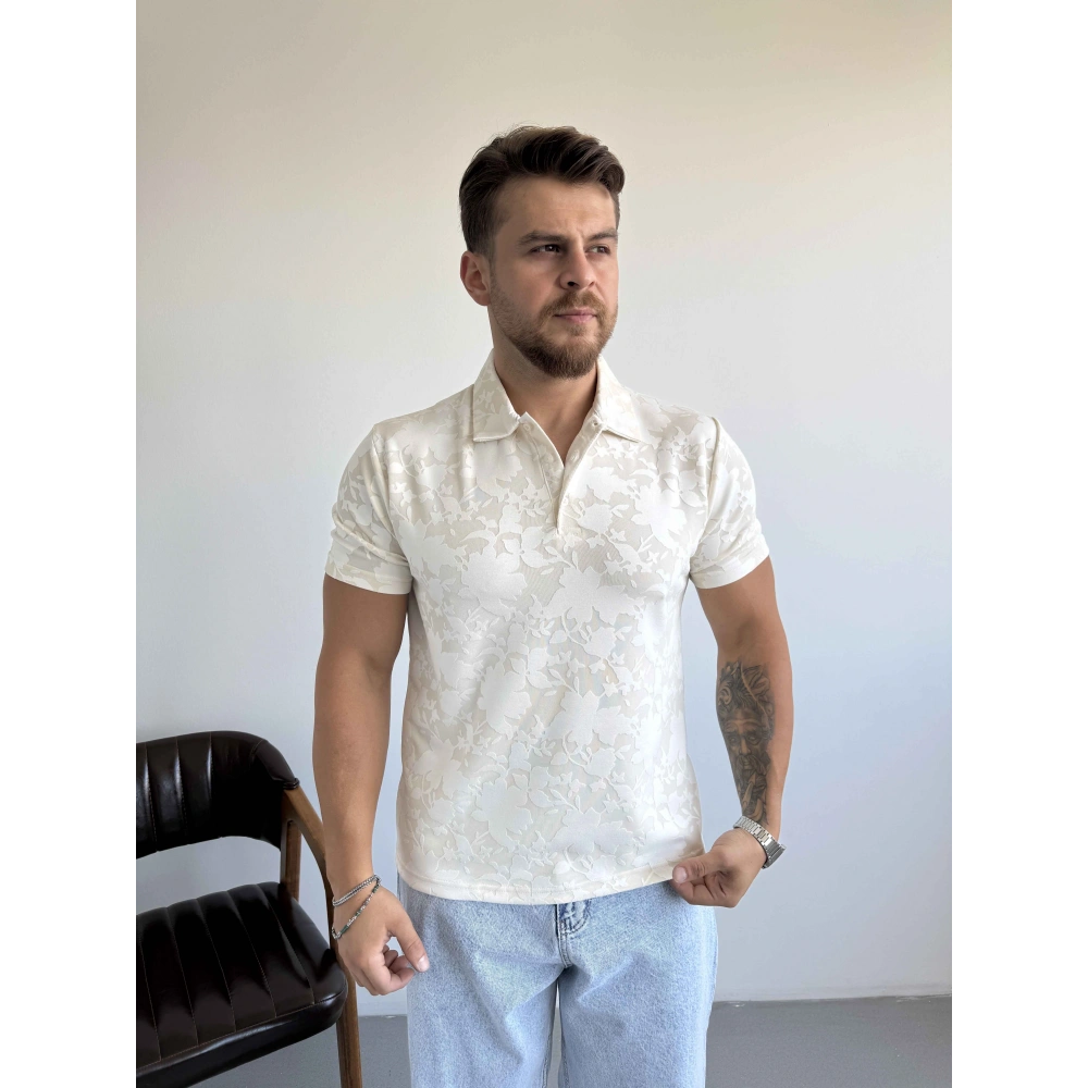 EKRU KARARLI POLO YAKA TİŞÖRT