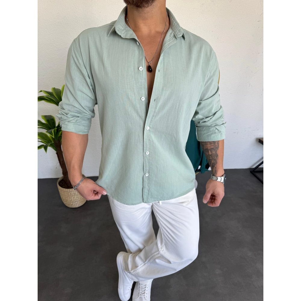 Fresh Keten Gömlek Mint Yeşili