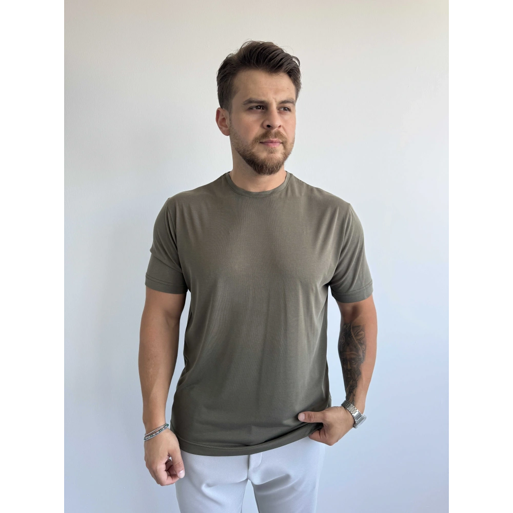 HAKİ YEŞİL TENCEL MODAL KUMAŞ RELAXFİT TŞÖRT