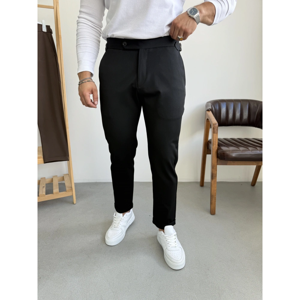İtalyan Kesim Tokalı Boyfriend Pantolon Siyah