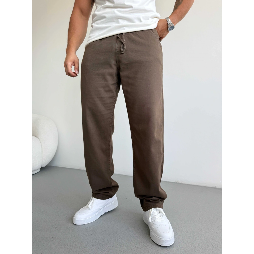 KAHVERENGİ BAGGY KALIP GABARDİN PANTOLON