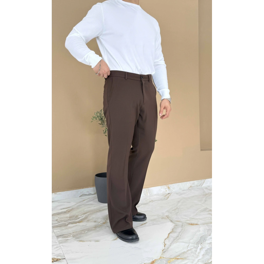 KAHVERENGİ İSPANYOL PAÇA KUMAŞ PANTOLON