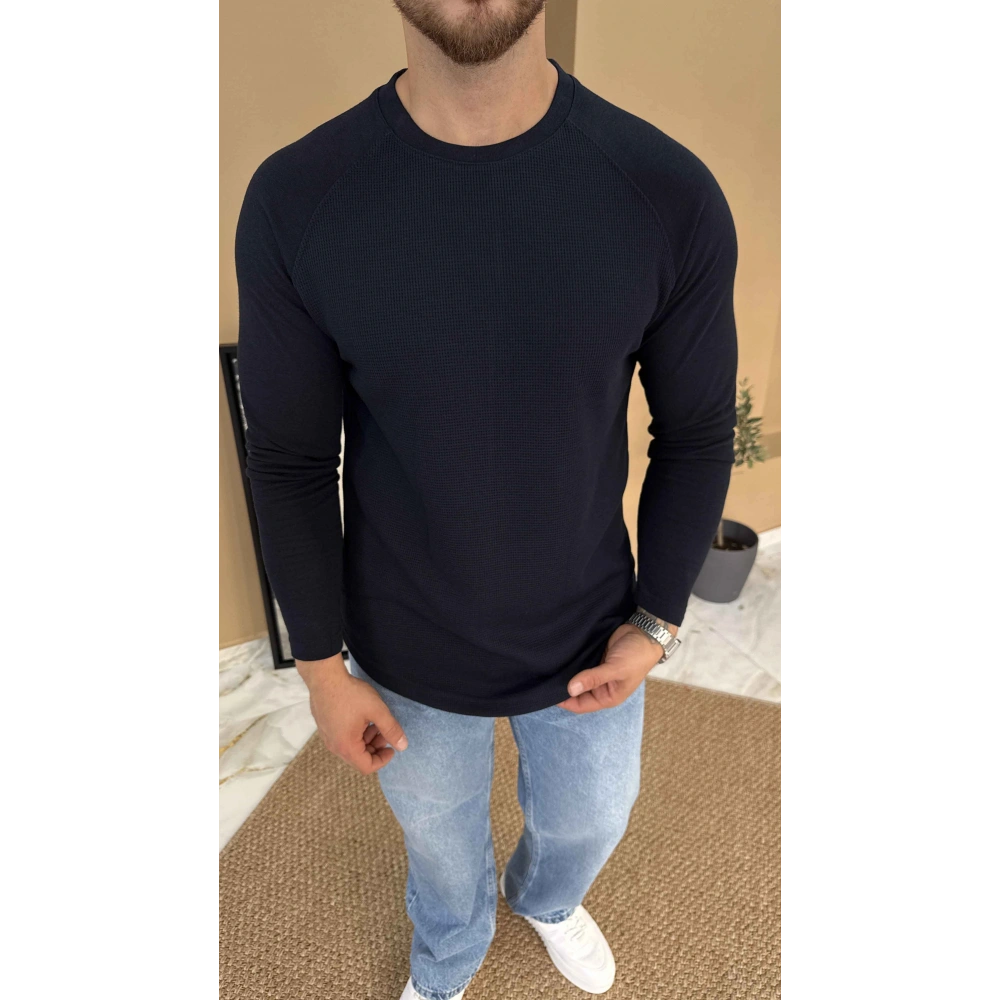 LACİVERT REGLAN KOL WAFFLE DOKULU SWEAT
