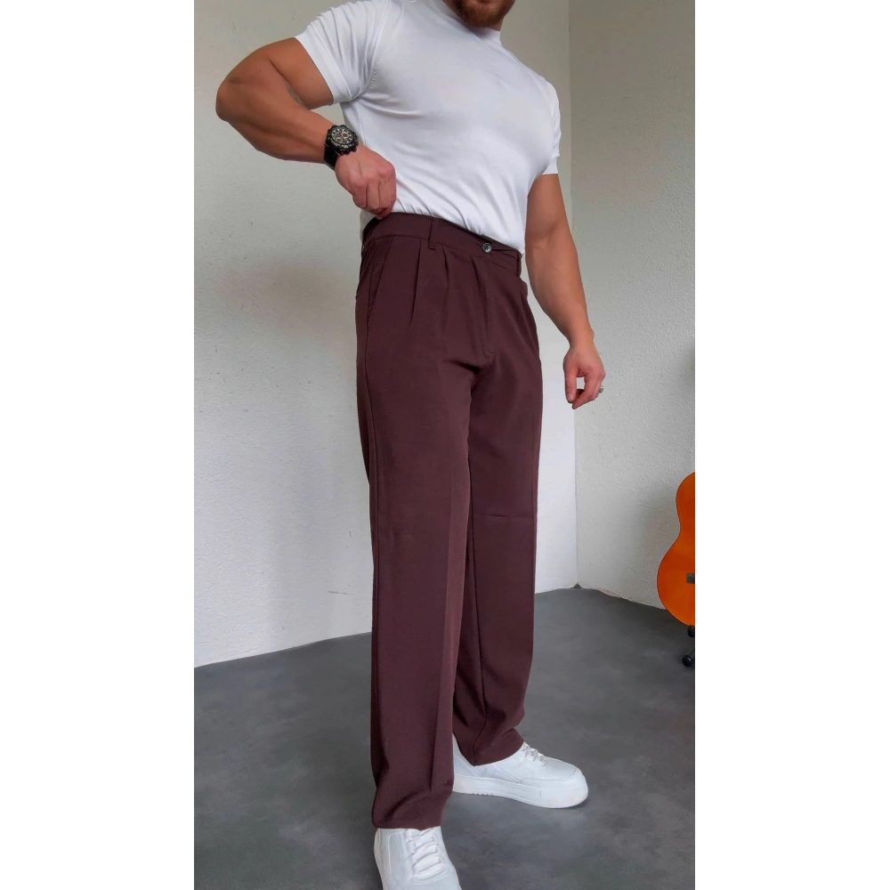 Pileli Bagy Kumaş Pantolon Acı Kahve