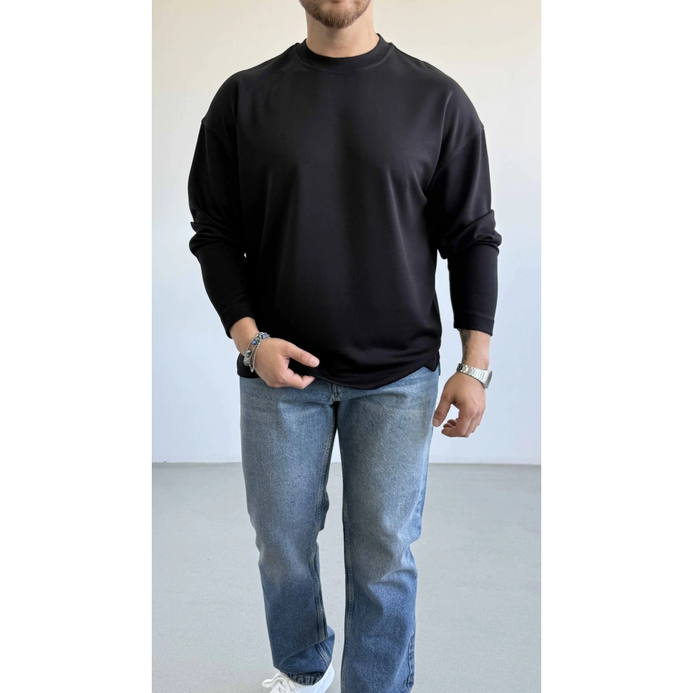 SİYAH BİSİKLET YAKA OVERSİZE SWEAT