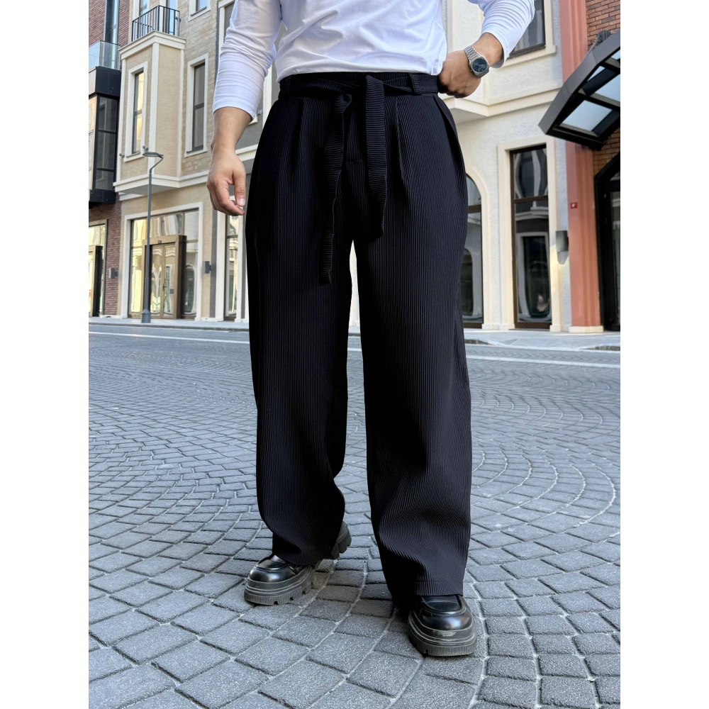 SİYAH KORE KALIP FİTİLLİ BALON BAGGY PANTOLON