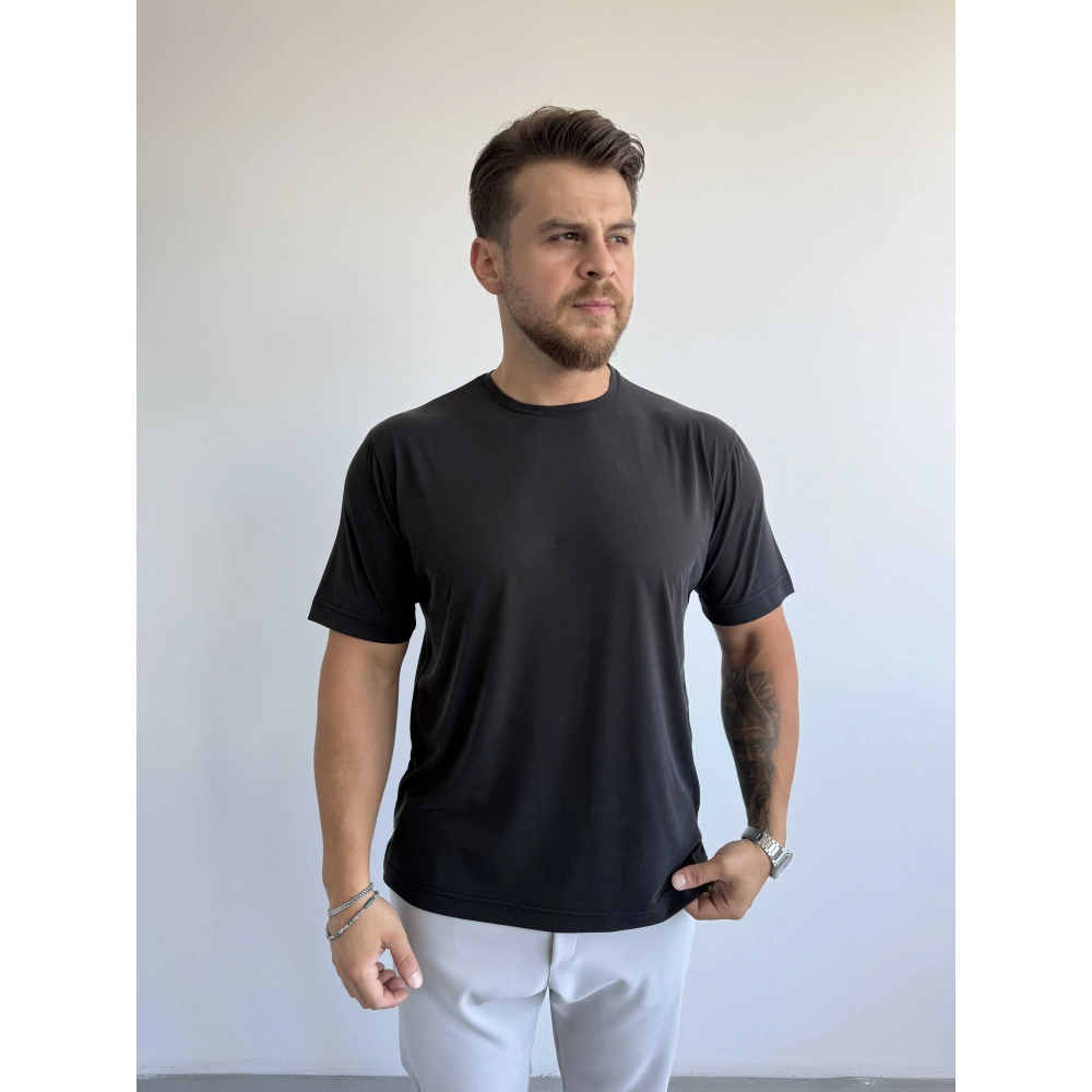 SİYAH TENCEL MODAL KUMAŞ RELAXFİT TŞÖRT