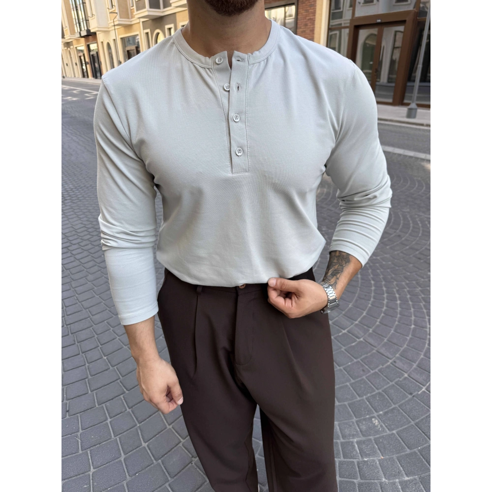 TAŞ GRİ HENLEY YAKA REGULER FİT KALIP SWEAT