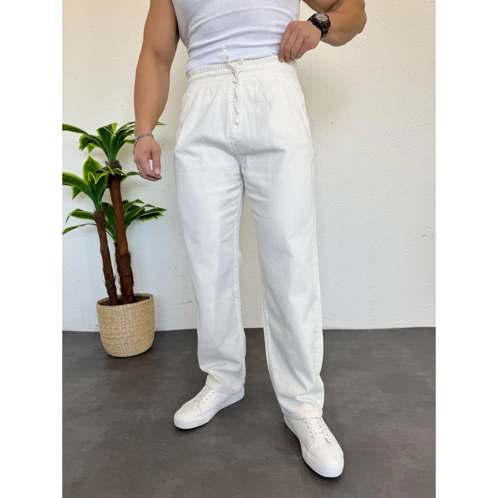 Yazlık Gabardin Kumaş Pantolon Beyaz