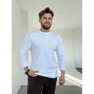 3 Düğmeli Sweat Beyaz