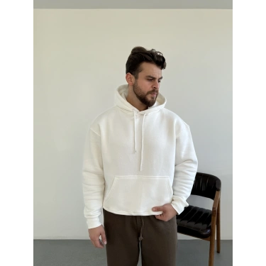 3 iplik Hoodie Beyaz