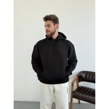 3 iplik Hoodie Siyah