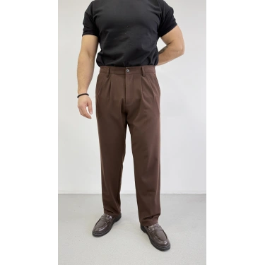 ACI KAHVE ÇİFT PİLELİ BAGGY KALIP KUMAŞ PANTOLON
