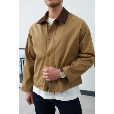 BEJ KADİFE YAKA MEVSİMLİK CEKET