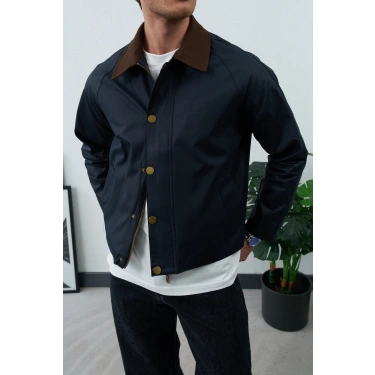 LACİVERT KADİFE YAKA MEVSİMLİK CEKET