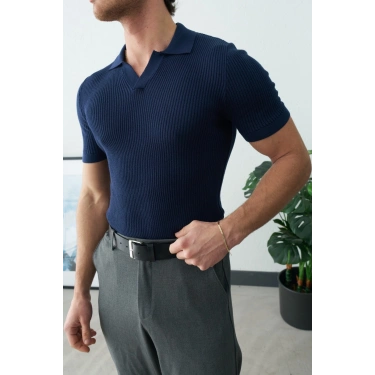 POLO YAKA ÖRME TRİKO LACİVERT