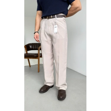 KREM MODAL KUMAŞ TEK PİLELİ BAGGY KALIP PANTOLON
