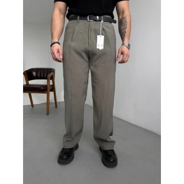 HAKİ YEŞİL MODAL KUMAŞ TEK PİLELİ BAGGY KALIP PANTOLON