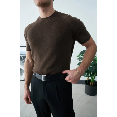 KAHVERENGİ REGLAN KOL PAMUK KUMAŞ TRİKO