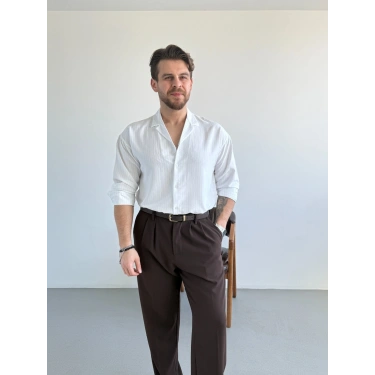 BEYAZ APAŞ YAKA ÇİZGİLİ GÖMLEK