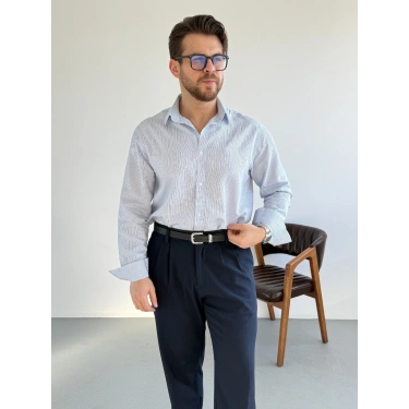 MAVİ İNCE ÇİZGİLİ REGULAR GÖMLEK