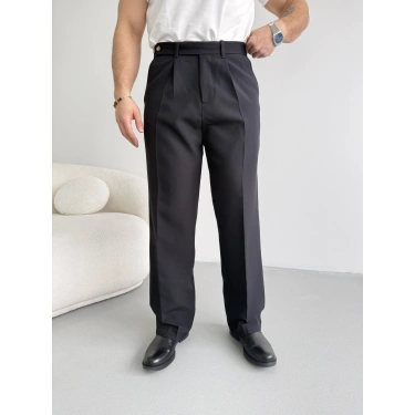 SİYAH UZUN KEMERLİ BAGGY KALIP KUMAŞ PANTOLON