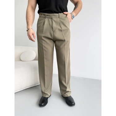 HAKİ YEŞİL UZUN KEMERLİ BAGGY KALIP KUMAŞ PANTOLON