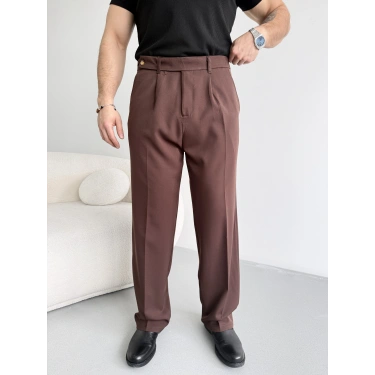 ACI KAHVE UZUN KEMERLİ BAGGY KALIP KUMAŞ PANTOLON