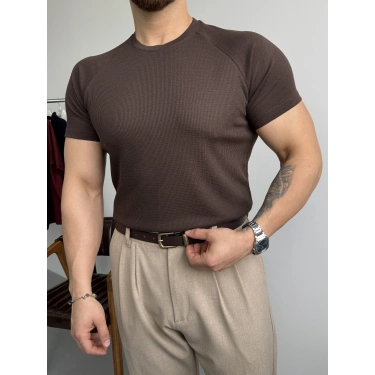ACI KAHVE WAFFLE KUMAŞ REGLAN KOL BASİC TİŞÖRT