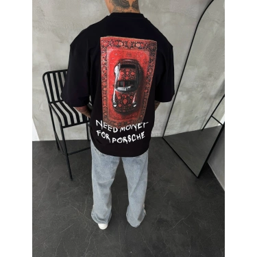 SİYAH OVERSİZE KALIP PORSCHE TİŞÖRT